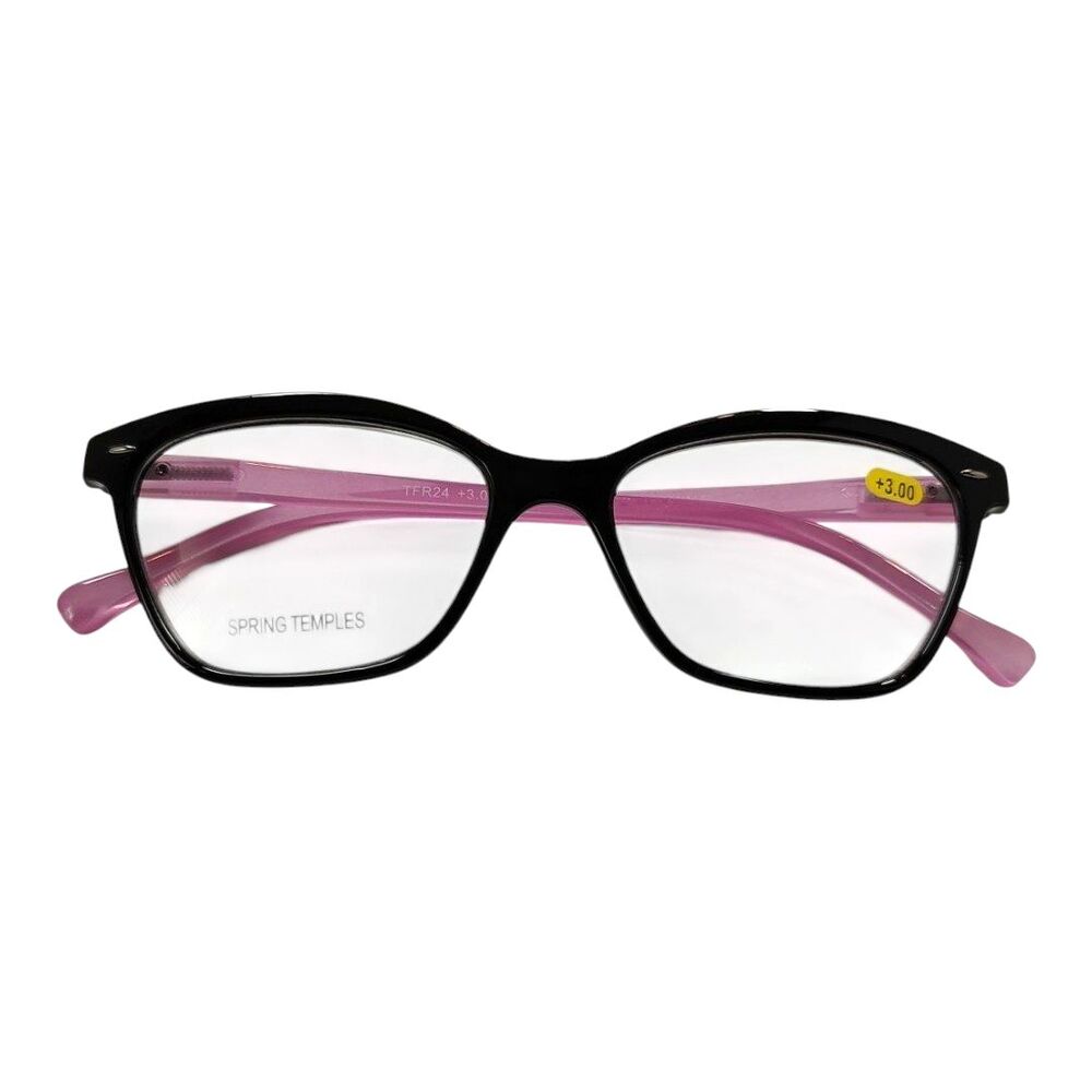 Optical Eyewear Geometric Glasses TFR24 +3.00 Two-Tone Black Pink Spring Temple